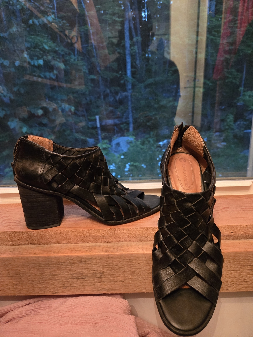 Cosmo Como - Black Woven Leather Block Heel Sandals - Woman Shoes